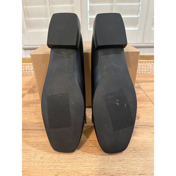 Linea Paolo Natalie Black Flats Size 7 NWOB Gold Chain Detail Unique Heel - Picture 11 of 12